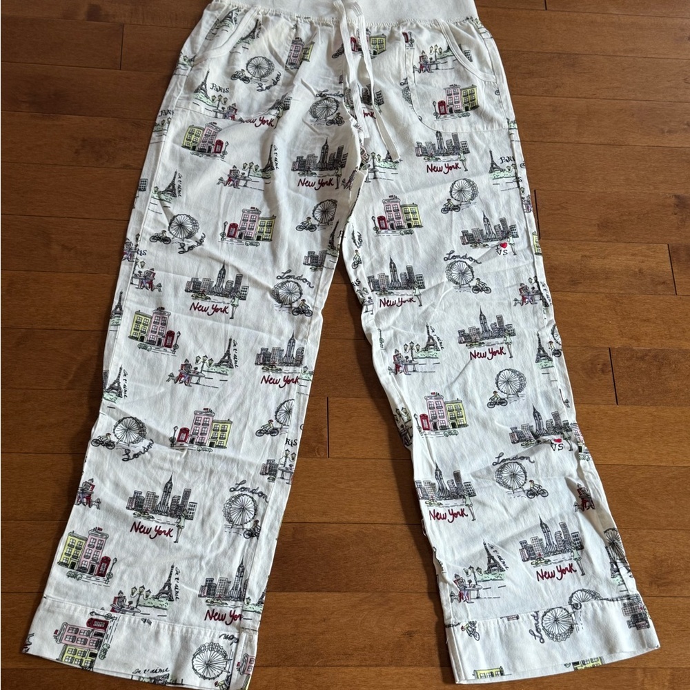 Travel Themed White Pajama Pants